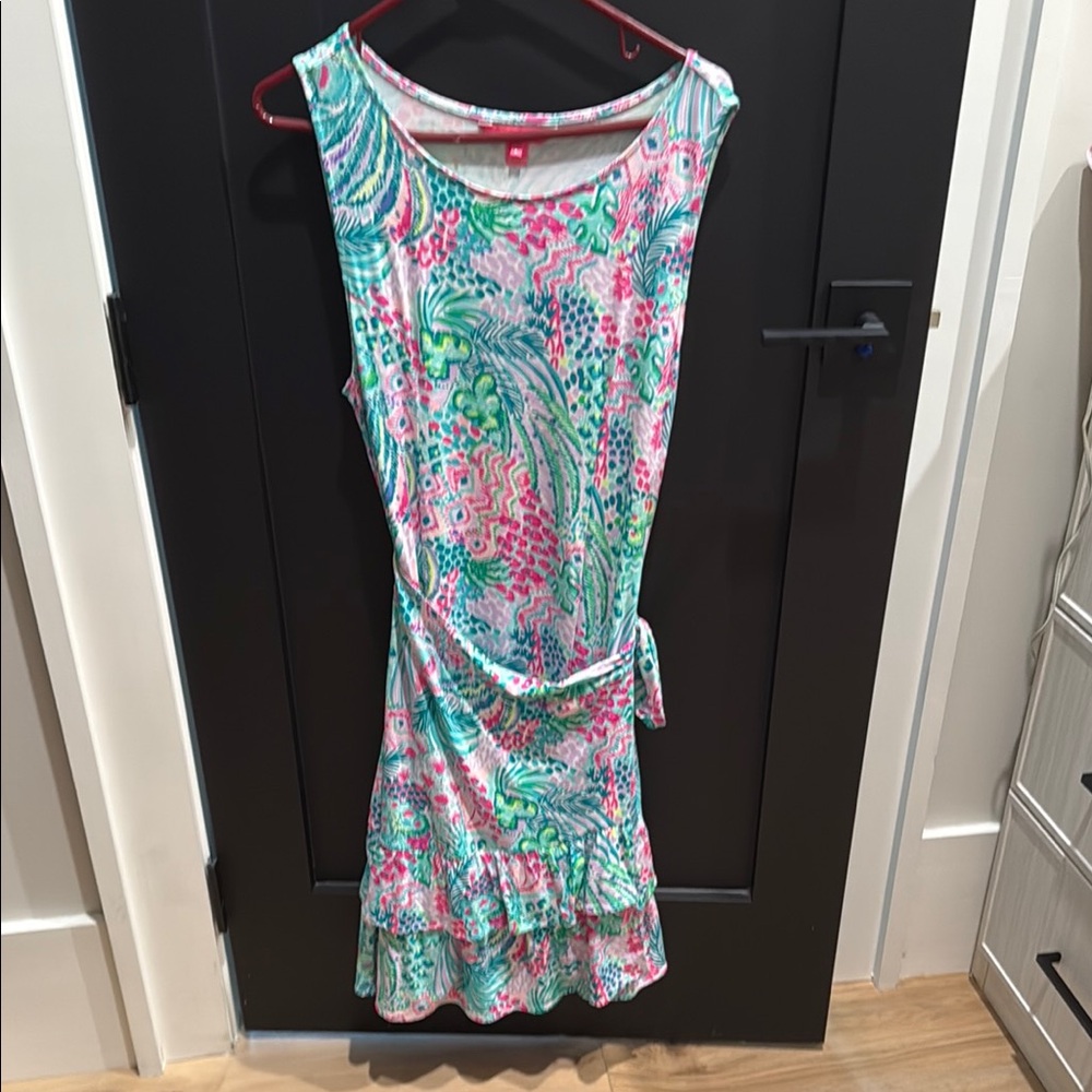 Lilly Pulitzer Pink and Green Ruffled Tie Front Sundress